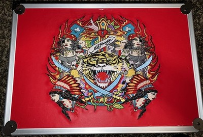 Preowned ED HARDY Hookah Hard Case Embodied Logo Latch Foam Box - Red