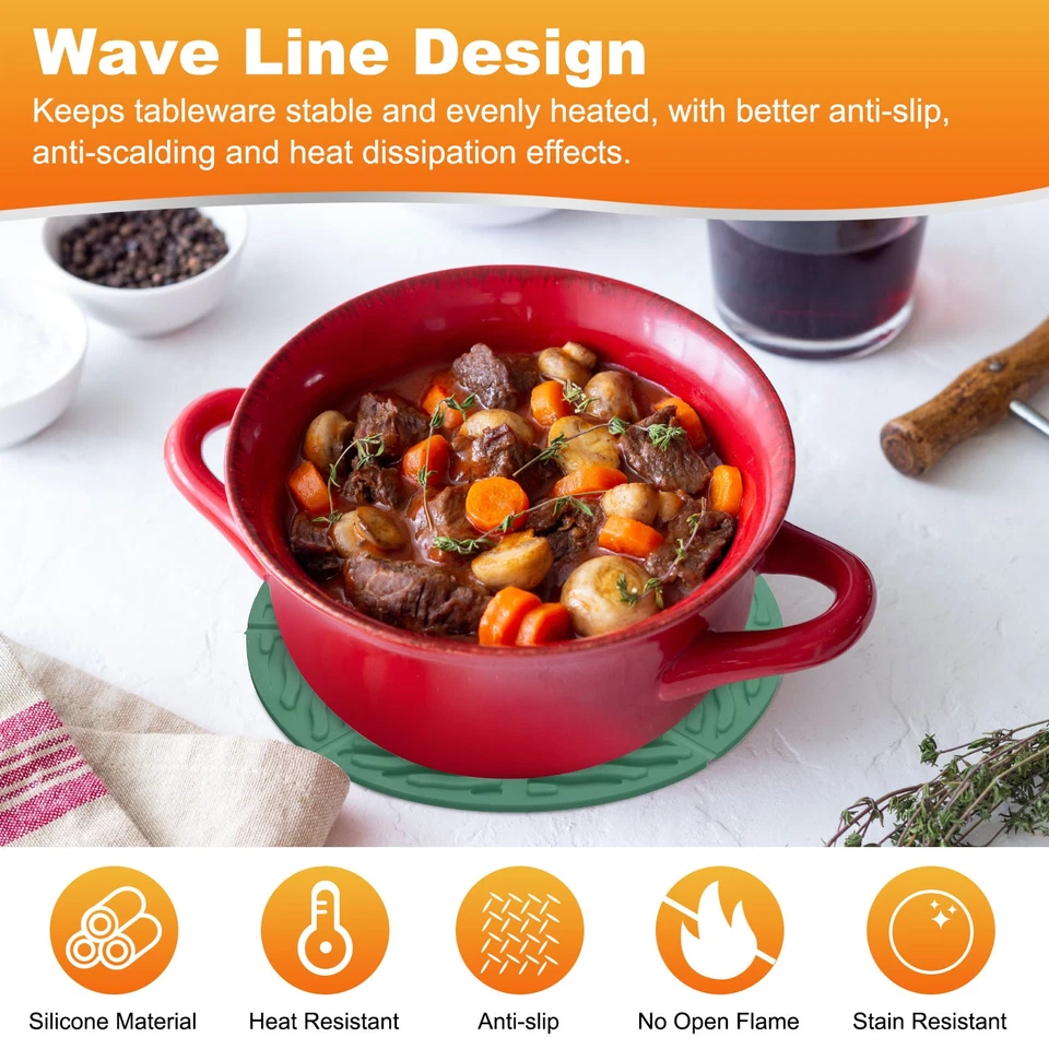 Alfombrilla trivet de silicona 4 piezas, remaches plegables para ollas calientes, verde (redonda) Foto 3 de 4