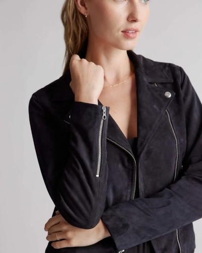 Quince 100% Suede Biker Jacket Black XL NWT - Picture 6 of 14