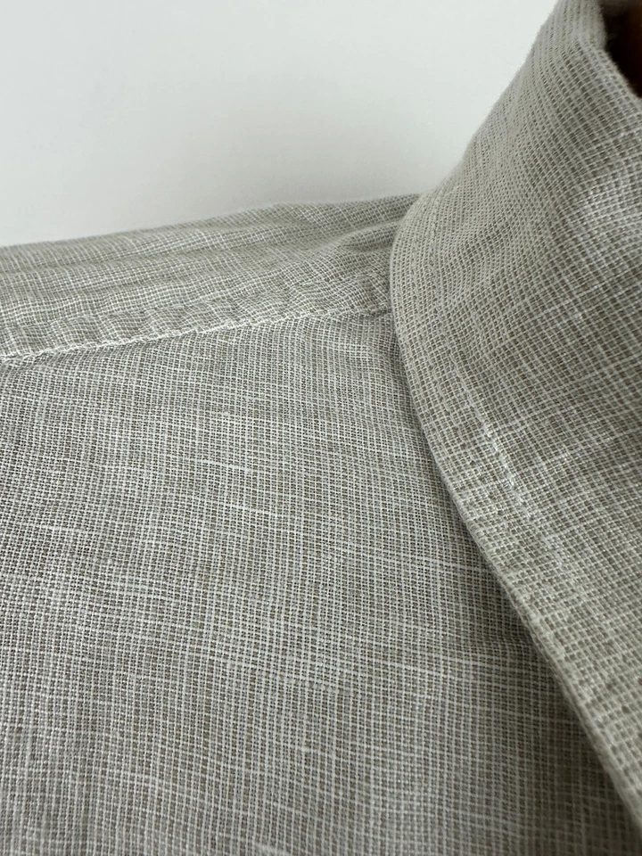 Camisa De Colección Años 90 Mezcla de Lino Hombres XL Abotonada Mínima Informal Beige Estructura Foto 3 de 4