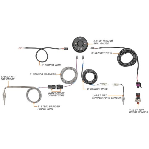 GlowShift 3in1 Diesel Combo Gauge - 60psi TURBO BOOST PYROMETER TRANS TEMP - Picture 2 of 7