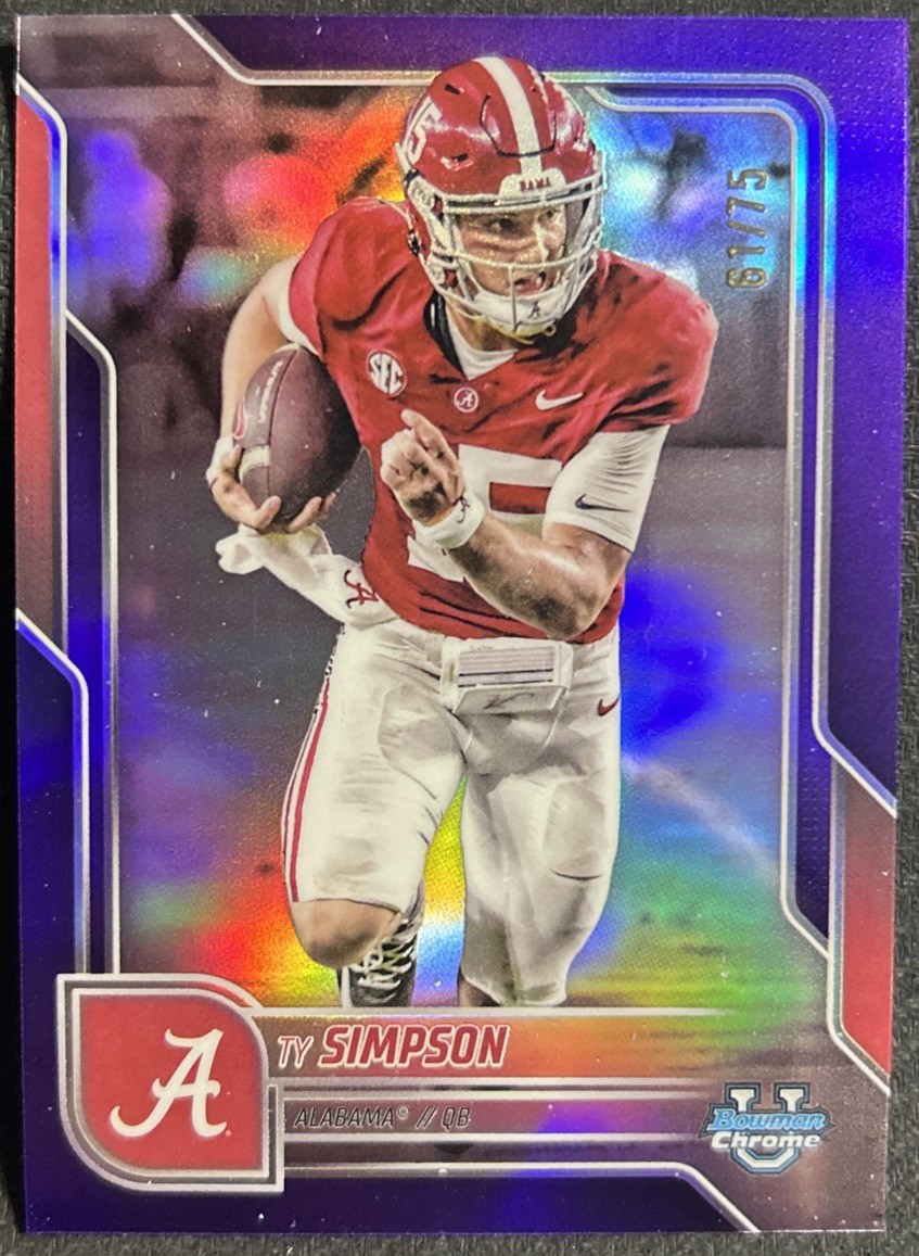 2025 Bowman Chrome U Ty Simpson Purple Refractor /75 #151 Alabama Crimson Tide