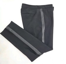Vince Tuxedo Pants Size 10 Black Stretch Leather Side Stripe Crop Formal Party