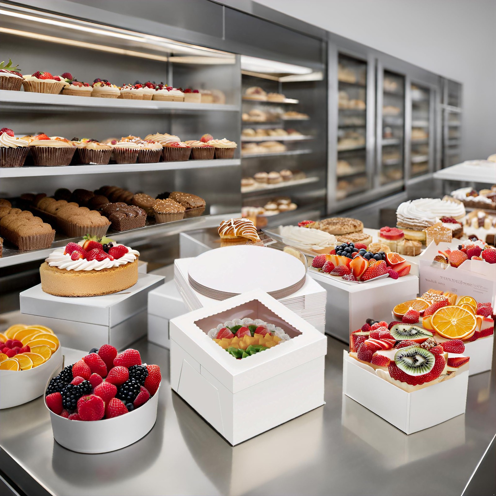 20-Pack 12x12x8 Inch White Bakery Box with Window 20 Cake Boards Included