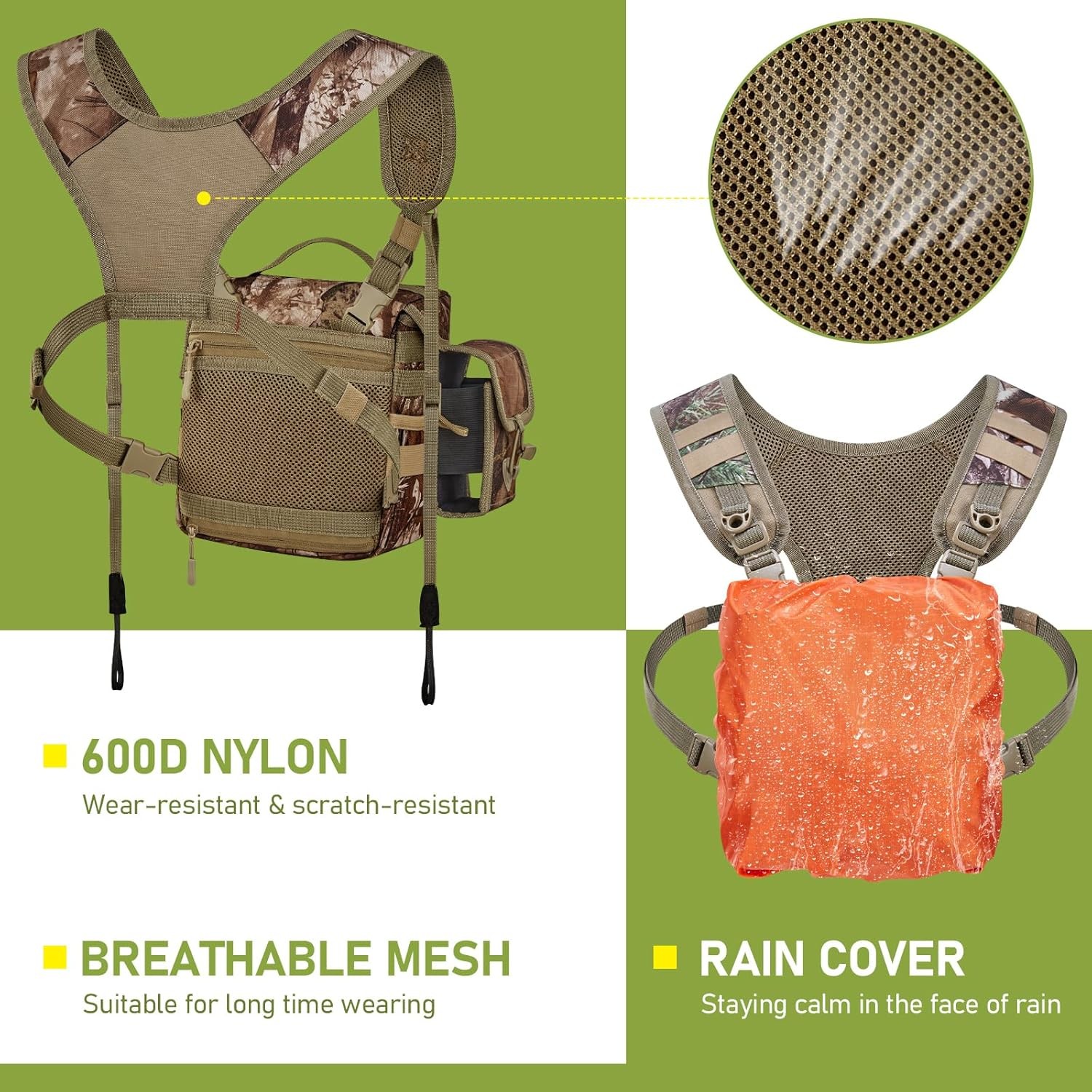 Hunting Binocular Harness with Rangefinder Pouch & Rain Cover