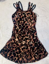 Mondor 2902 Girls Figure Skating Dress Black Copper Sparkle  12-14 Pre Owned