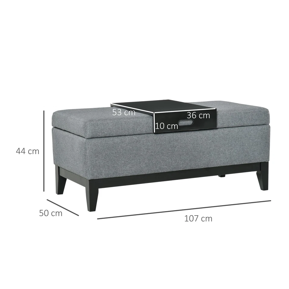 HOMCOM Sitzbank Sitzhocker belastbar bis 120 kg mit Tablett Dunkelgrau+Schwarz - Bild 4 von 4
