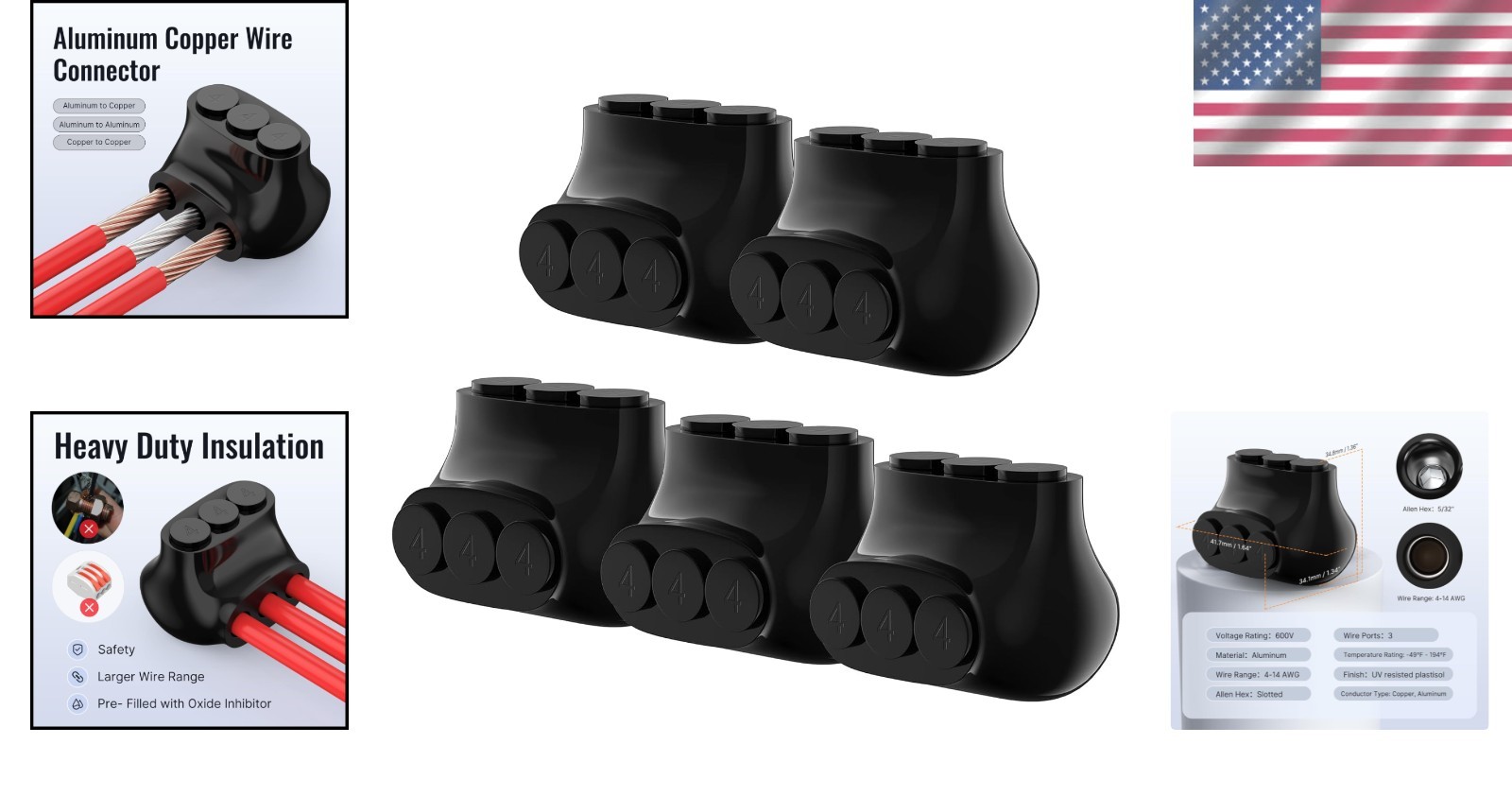 Versatile Multi Tap Connectors for 4-14 AWG - Safe Wire Splicing, 5-Pack