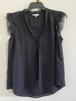 Calvin Klein Women Ruffle Sleeve Blouse Size Large Black