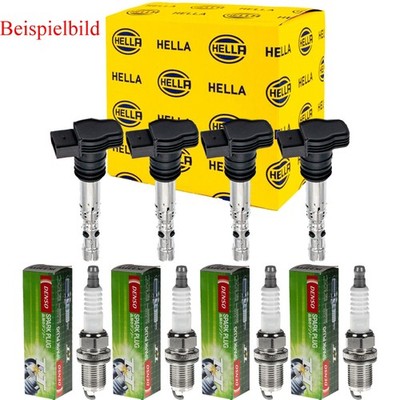 4x HELLA Zündspule + DENSO Zündkerze für Lada Xray