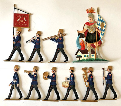 H W Berliner Zinnfiguren Feuerwehrkapelle  Hlg. Florian 10 Figuren