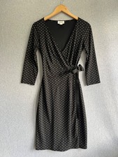 Ann Taylor Loft Dress Womens 2 Black Polka Dot Wrap Midi Bodycon Romantic Date