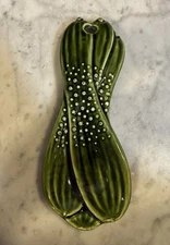 Vintage Ceramic Cucumber Shaped spoon rest Green Glaze and Raised Dots Japan 4.5