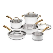 Cuisinart 8 Piece Classic Matte White Stainless Steel Cookware Set Brushed Gold 