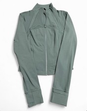 Women  s Sage Green Full Zip Athletic Jacket Mock Neck Long Sleeve Activewear