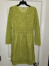 J. Crew Neon Yellow Long Sleeve Lace Fully Lined Dress / Pockets Size 6
