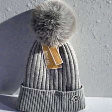 Michael Kors Pom-pom Knit Beanie Women's Hat In Grey NWT