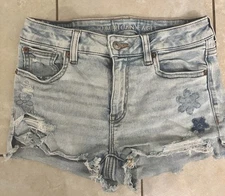 American Eagle Cut Off Shorts Next Level Stretch With Embroidery Size 2