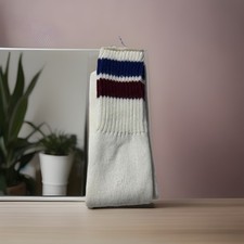 VTG Socks 80s Men  s Burgundy Blue Stripe White Tube 17  Acrylic Blend 90s USA