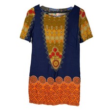 FARM Rio Mini Dress Sz XS (Tag PP) Blue Orange Geometric Short Sleeve Shift