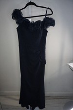 Xscape Blue  Ruffle Off the Shoulder Scuba Crepe Gown Size 8 