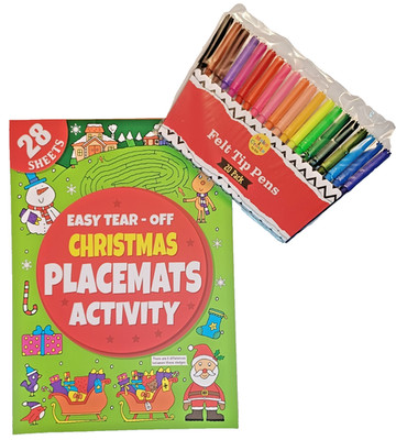 Festive Christmas Activity Placement Book & Pen Set: 28 Easy Tear-Off Sheets