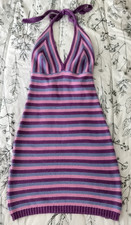 Wild Fable Striped Knit Halter Dress S Purple Pink Blue Y2K Festival Mini New