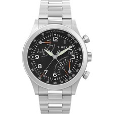 Image of Timex Waterbury Men’s Watch TW2W47800 Fly-Back Chronograph Black Dial Steel 100M