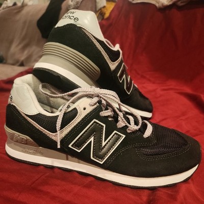 New Balance 574 Classic Suede Mesh Sneakers Black Greige Men's Size 8.5