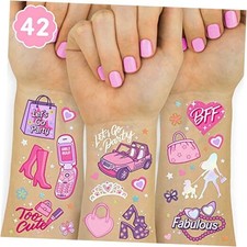 Pink Temporary Tattoos for Girls - 42 styles Pink Birthday Party Supplies,