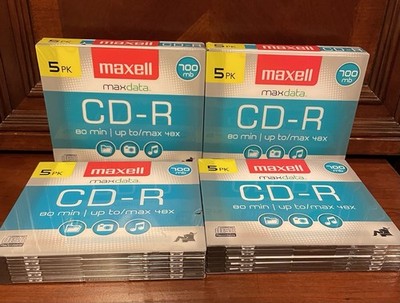 MAXELL CD-R Discs 700MB/48x, w/Slim Jewel Cases 5/Pack  x 4 SETS of 5