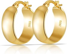 8mm Thick 925 Sterling Silver Hoops Earrings for Women 14K Real Gold Large Hoop