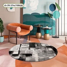 ZULIDA Modern Abstract Geometric Round Mat, Machine Washable, Black Gray White P