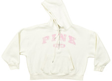 Victoria's Secret PINK Women Large Cream Quarter Zip Hoodie Pullover Pink Beige