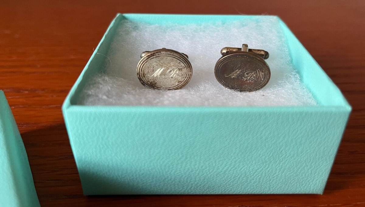 Tiffany & Co. Men Oval Engine Turned Cufflinks 925 Sterling Silver