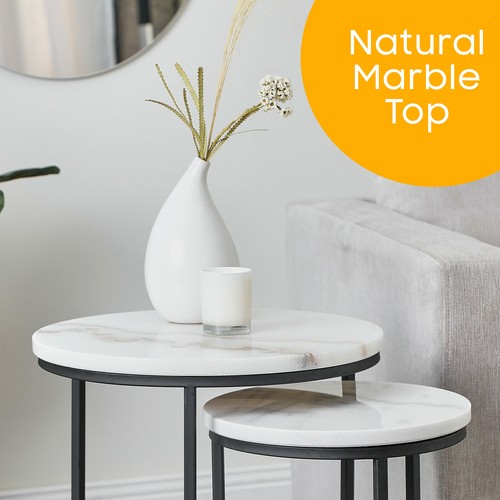 Nesting Coffee Table Round Marble Bed Side End Round Table Living Room Furniture - Picture 3 of 7