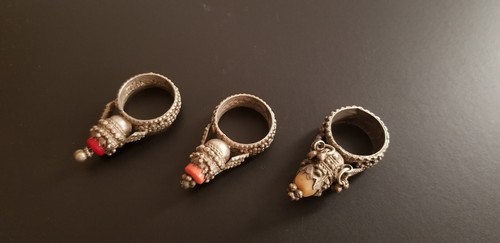 3X Antique Silver Yemeni Jewish Bedouin Rings handmade 56G - Picture 2 of 10