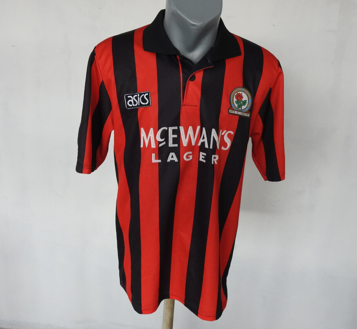 Blackburn Rovers 1993 Away Jersey #9 Shearer Asics Red Black Shirt