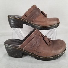BOC Born Concept Brown Leather Slip On Mule Clog Shoes Women's Size 8M Tassles