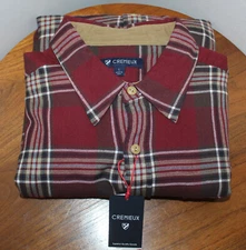 DANIEL CREMIEUX MENS CASUAL BUTTON-UP 100% COTTON PLAID CABERNET SIZE L & XXL