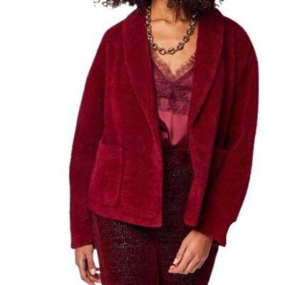 THE KORNER Veste Teddy Bear Blazer in Bordeaux Red Size S NWOT