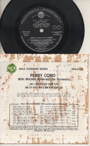 PERRY COMO Rare 1956 Aust Promo Only 7" OOP P/C EP "With A Song In My Heart" - 第 2/2 張圖片