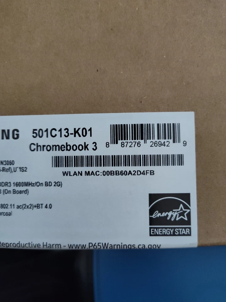 Samsung Chromebook 501C13-K01 11.6" (Intel N3060) 2GB Mem- 16GB eMMC-New Sealed - Image 2 of 4