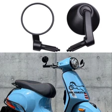 Black Round Rearview Mirrors Set Custom Aluminum For Vespa sprint 150s GTS GTV