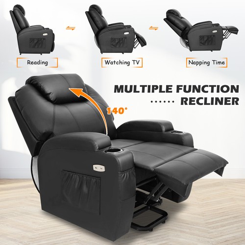 Electric Massage Recliner Chair Lift Heated Vibration Leather Lounge Sofa Black - Picture 6 of 12