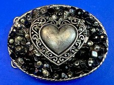 Chunky Marcasite Stones with Heart Shaped Metal Western Artisan Belt Buckle