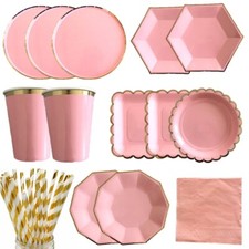 Pink Gold Party Tableware Disposable Dinnerware Paper Plates Birthday Decor