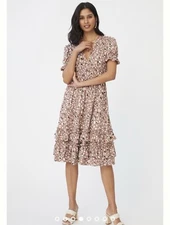 NEW Anthropologie Hutch Ria Ruffled Dress Size XS Petite- In Neutral Motif $198