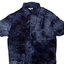 Fashion Nova Dress Shirt Mens L Short Sleeve Navy Indigo Tye Dye Button Down