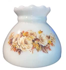 Vintage Hurricane Lamp Milk Glass Shade Floral Yellow Rose READ Tiny Flaw @ Leaf
